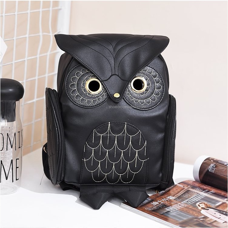 Designer 2025 New Women's PU Personalized Owl Shaped Korean Fashion Travel Bag Female Student Backpack