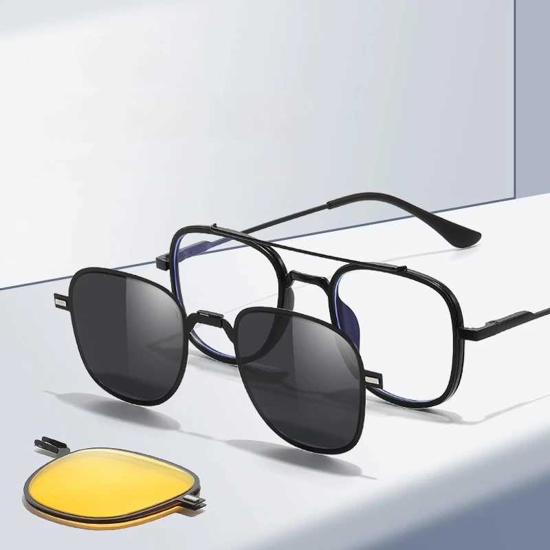 COHK Metal 3-in-1 new folding magnet clip on eyeglass frame trend polarized sunglasses mens optical computer glasses UV400 W250408