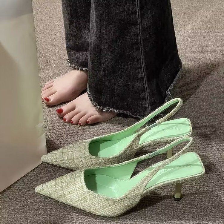 Women's small fragrant style pointed toe stiletto sandals new style for spring and summer versatile single shoes elegant French style fashionable