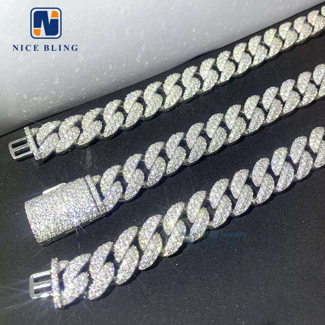 Custom Hip Hop Jewelry Iced Out 12mm Moon Shape Style Moissanite Diamond 925 Sterling Silver Cuban Link Chain for Men