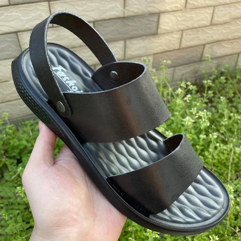 Sandals Summer Men's Casual Thick Bottom Soft Sole Anti-Slip Leather Beach Two-In-One Dry Wedges Platform Slippers hurenlakeshoes hurenlakeshoes