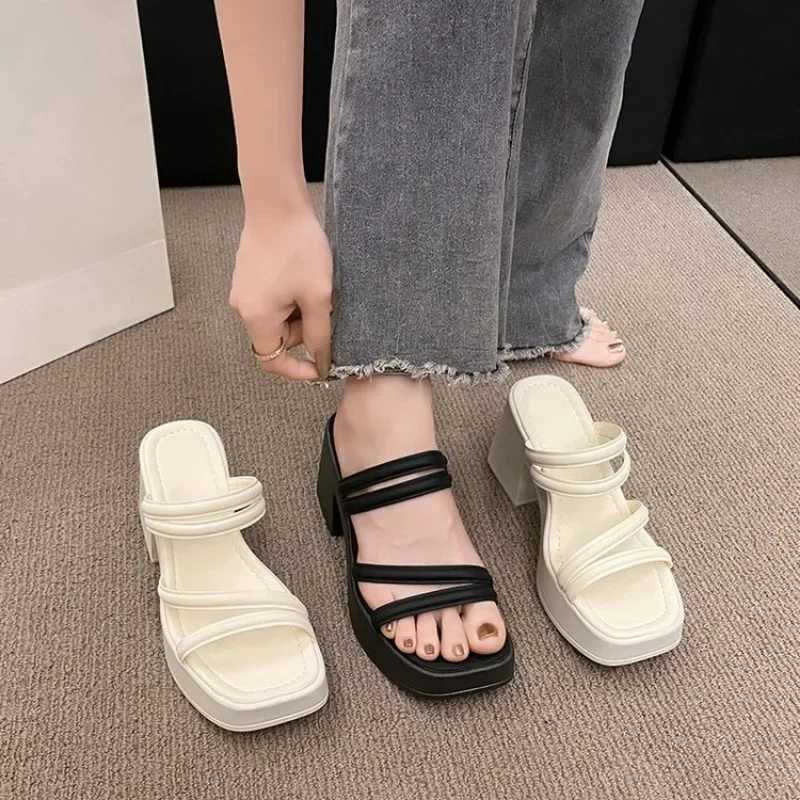 Slippers casual shoes for women 2024 high heels mule Pantofle rubber flap luxury summer soft high-tech Haian metal decorationXJ250407