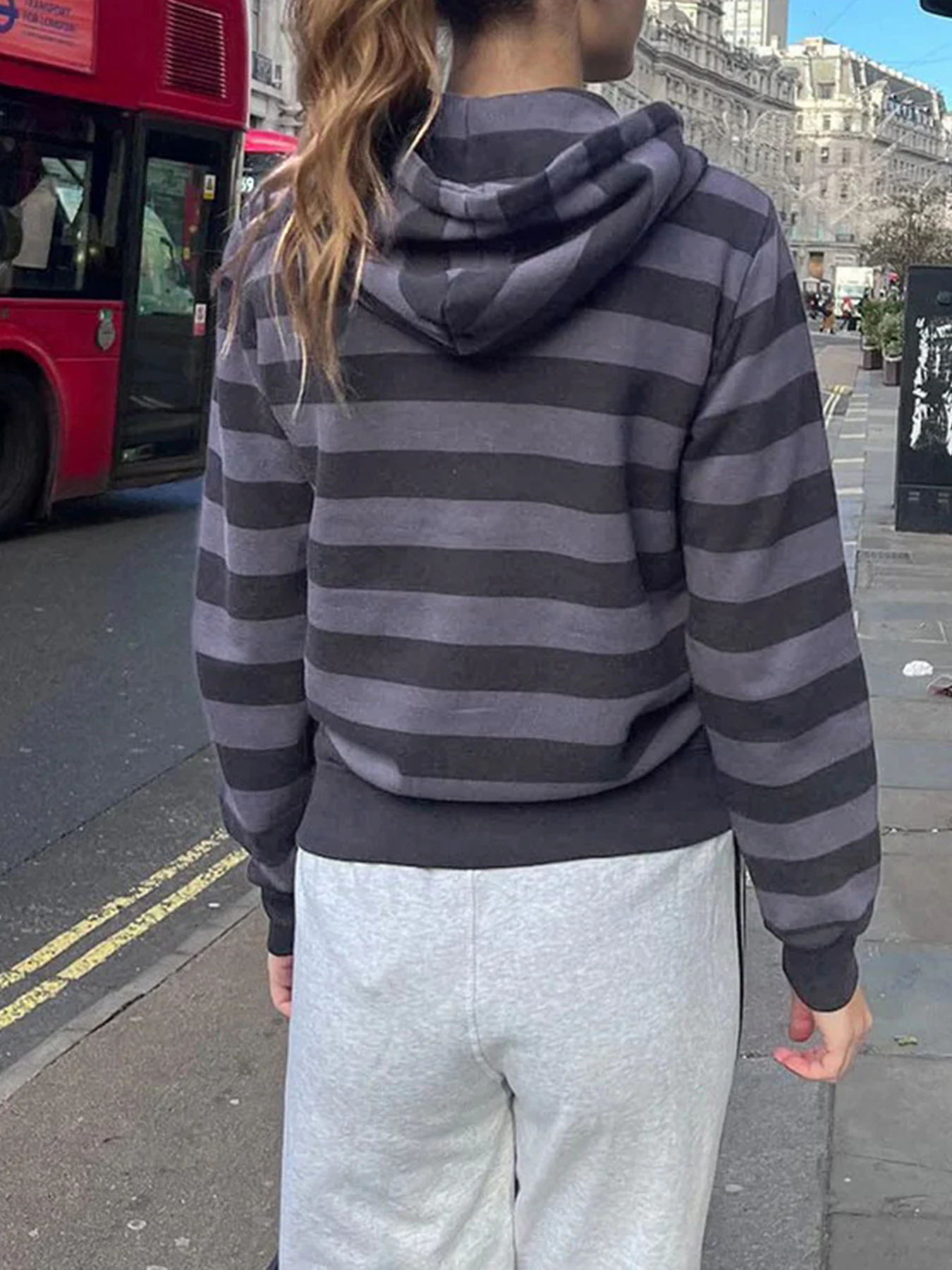 IAMSURE casual streetwear striped zipper hooded sweatshirt loose long sleeved sportswear womens autumn winter fashion women 250407