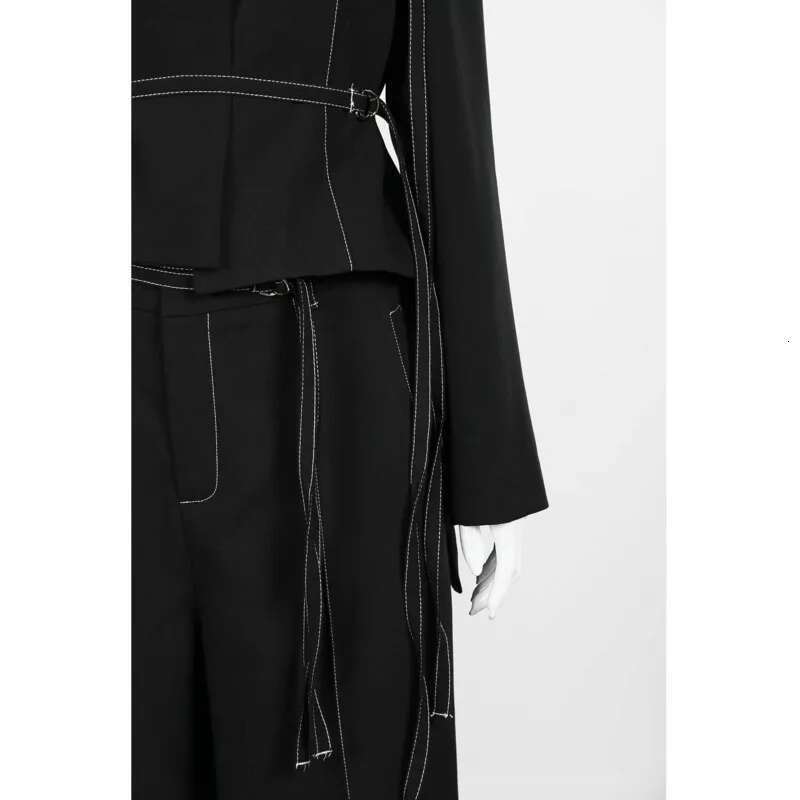 EOEN Fallow High Quality Trouser Suit Woman Lace-Up Belt Jackets And Slacks Ladies Detail Cutting Two-Piece Set 2025 Summer