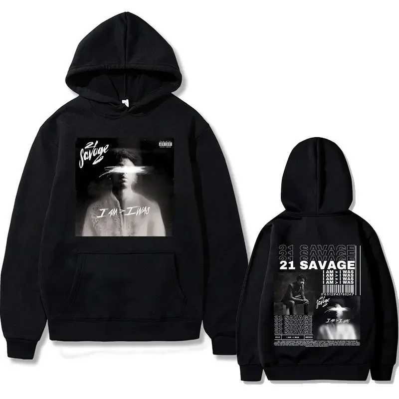 Rap Singer 2 Savage I Am I Was Music Album Graphics Hoodie Mens Hip Hop Retro Oversized Sweatshirt Mens Wool Hoodie W250408