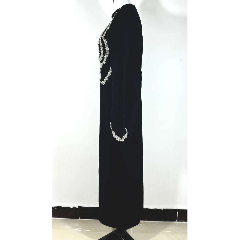 GPBD 2025 New Black And Slim Beaded Sleeve Bandage Long Dress Maxi Dresses For Women