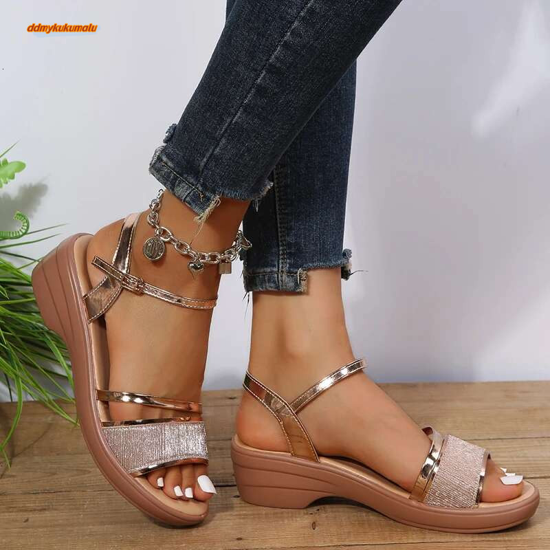 2022 Wedges For Women 4.5cm Heels golden Platform Women's Summer Shoes Chaussures Femme Sandals Size 41 ddmykukumalu