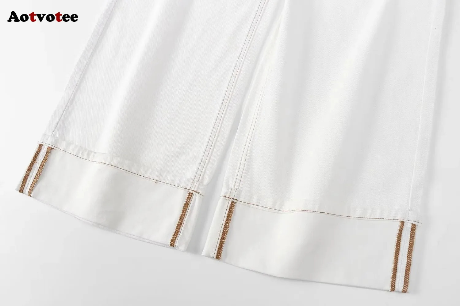 Aotvotee White Wide Leg Womens Jeans SpringSummer High Waist Casual Office Elegant Trouser 250407