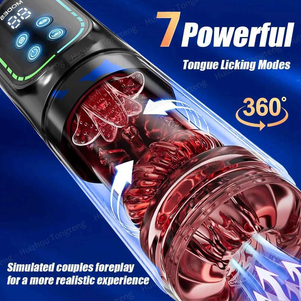 IPX7 LED Automatic Male Masturbation Cup 7 Suction Rotation Lick Punch Mode Pocket Cat Stroke Male Oral Sex ToyXJ250408
