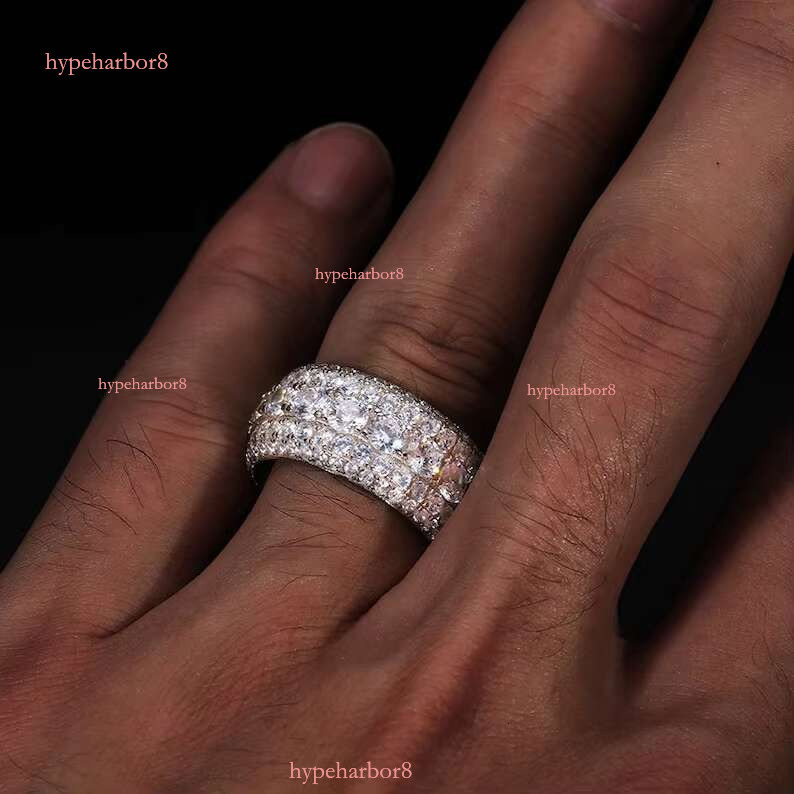 Luxury VVS 5-Row Silica Diamond Iced Solid Silver Hip Hop Ring Passes Gra Certificate Test