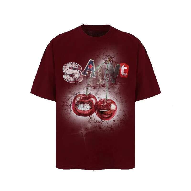 Summer new retro high-quality saint print short sleeved high street loose casual cotton round neck popular T-shirt