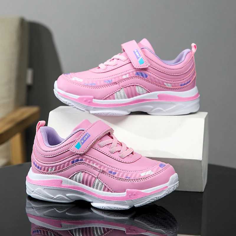 Girls sports shoes waterproof running childrens sports shoes casual leather pink breathable fashionable non slip lightweight childrens shoes W250407