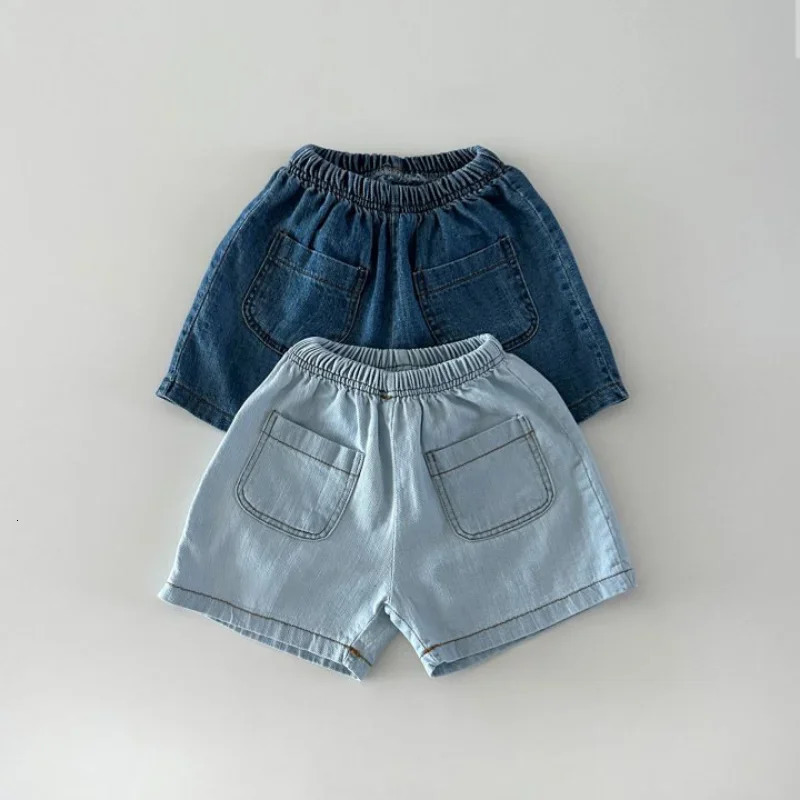6856-1 Korean Children Clothing Set Summer Boys Denim Suit Short-sleeved Shirt Shorts Casual Girls Two Piece Suit 250407
