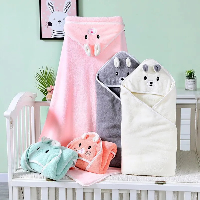 Baby Bath Towel Soft Warm Sleeping Swaddle Wrap for Girl Boy Coral Fleece born Blanket Toddler Hooded Baby Stuff Bathrobe 250408