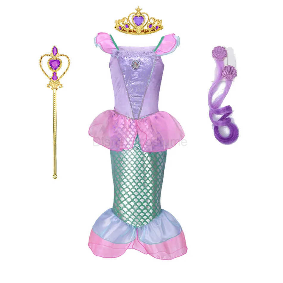 Disney Mermaid Costume Princess Kids Purple Dress For Girls Cosplay Children Clothing Fancy Carnival Birthday Party Mermaid Dress X250408