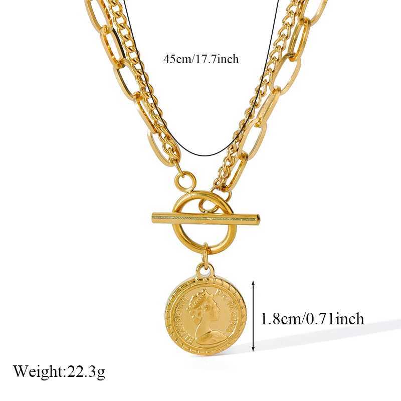 EILIECK 316L stainless steel gold portrait coin necklace set for womens trendy flow OT buckle waterproof jewelry Y250408