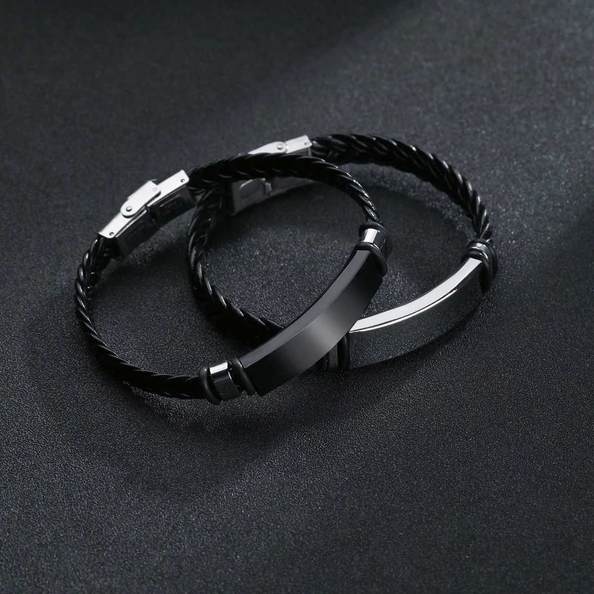 Personze Family Name Bracelets for Men Black Laye Braided Leather with Stainl Steel Charms Cust Christmas GiftC250408