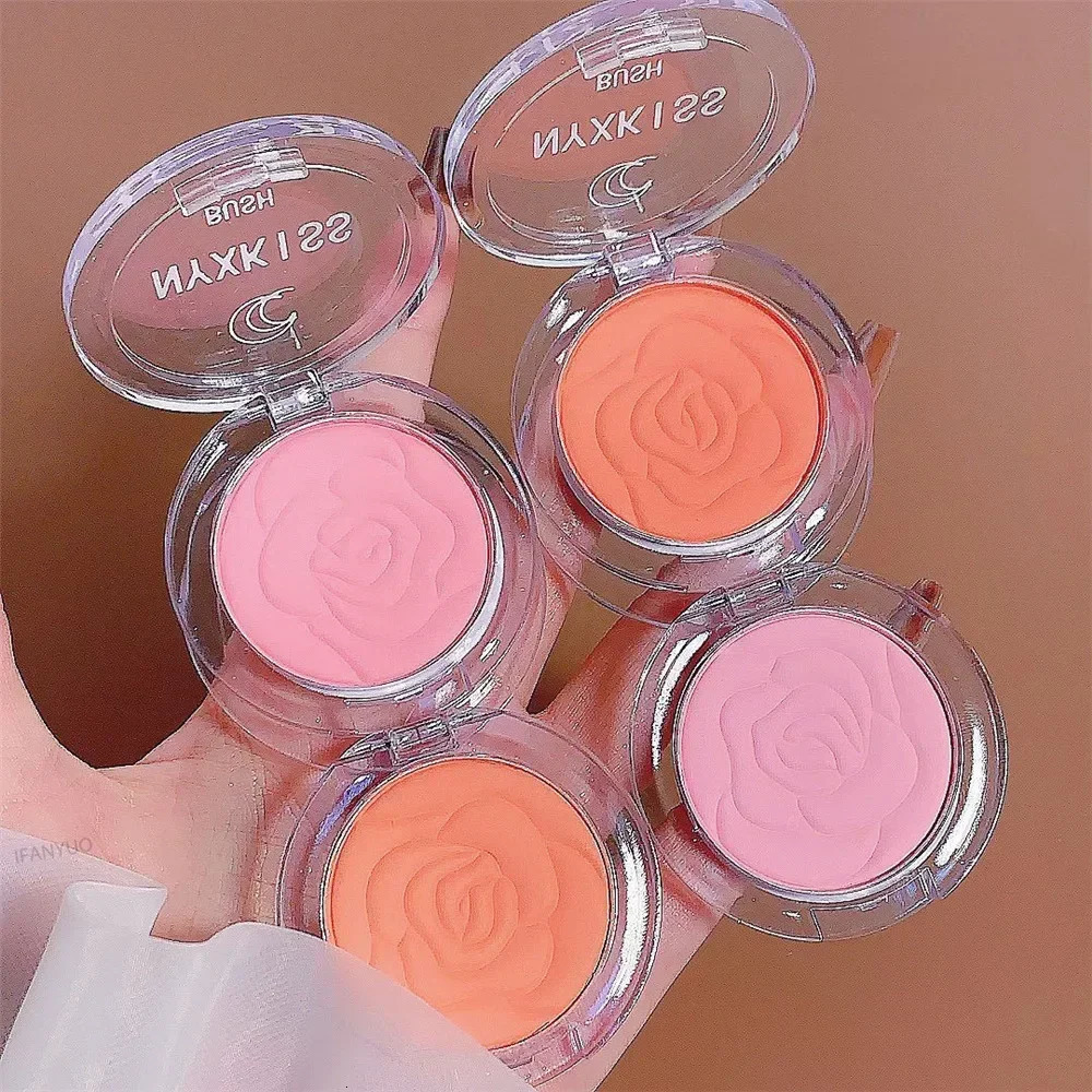 Monochrome matte embossed petal powder blusher palette peach face cream pink orange cheek contour makeup red female beauty cosmetics 250325