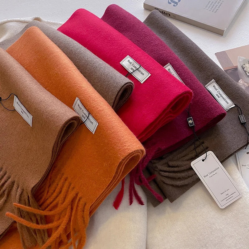 Winter Wool Scarf For Women Long Warm Cashmere Scarves Hijab Solid Lady Shawl Wrap Female Pashmina Bandana Head Scarfs 251106