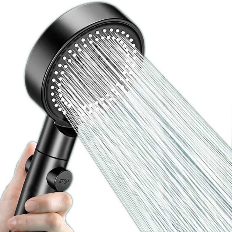 3 pieces/set adjustable silver/black shower high-pressure water-saving shower with 5 modes+wall mounted bracket+1.5M hose Y250407