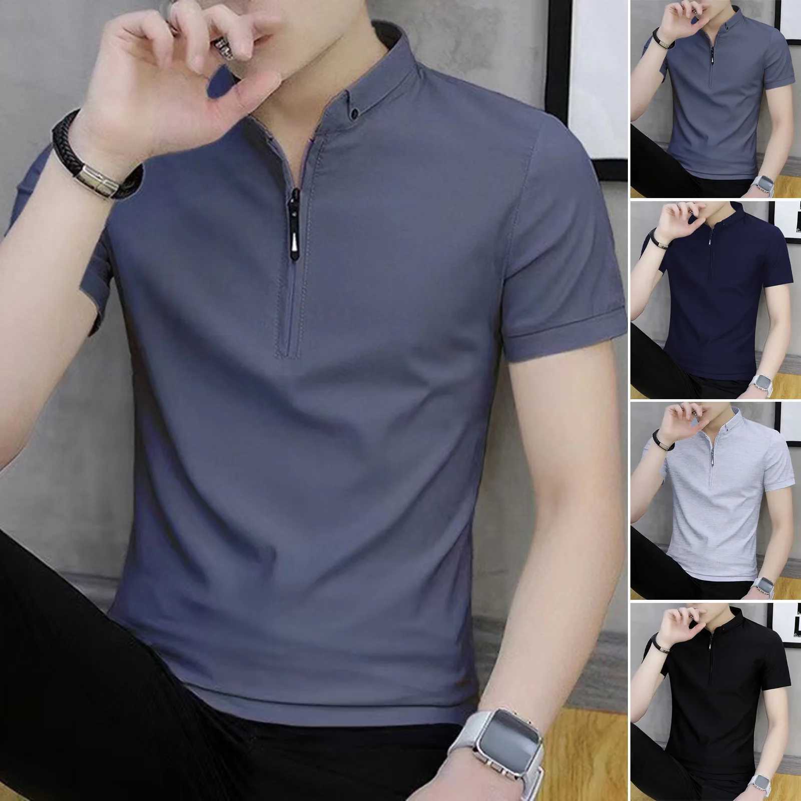 Summer new mens solid color short sleeved T-shirt cotton linen LED casual mens T-shirt mens breathable topXJ250407