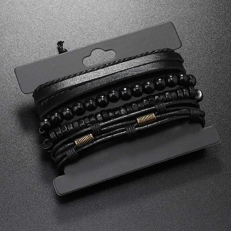 ZORCVENS ic Hand-Woven ather Bracet Mtilayer Men Bracets Punk Beads Bang for Friend Charm Jewelry GiftsC250408