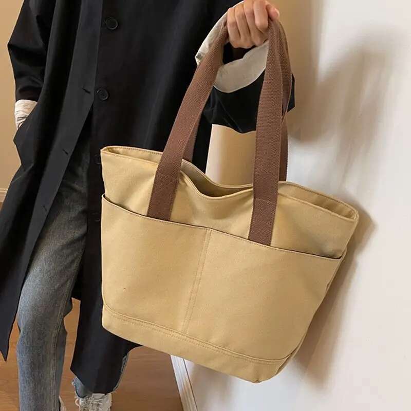 Women's 2024 New One-Shoulder Canvas Portable School Shopping Korean Students Large-Capacity Bag