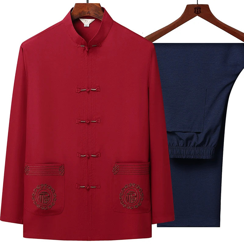Tang style clothing toppants for middleaged and elderly men long sleeved grandfather wearing Chinese Tai Chi 250409