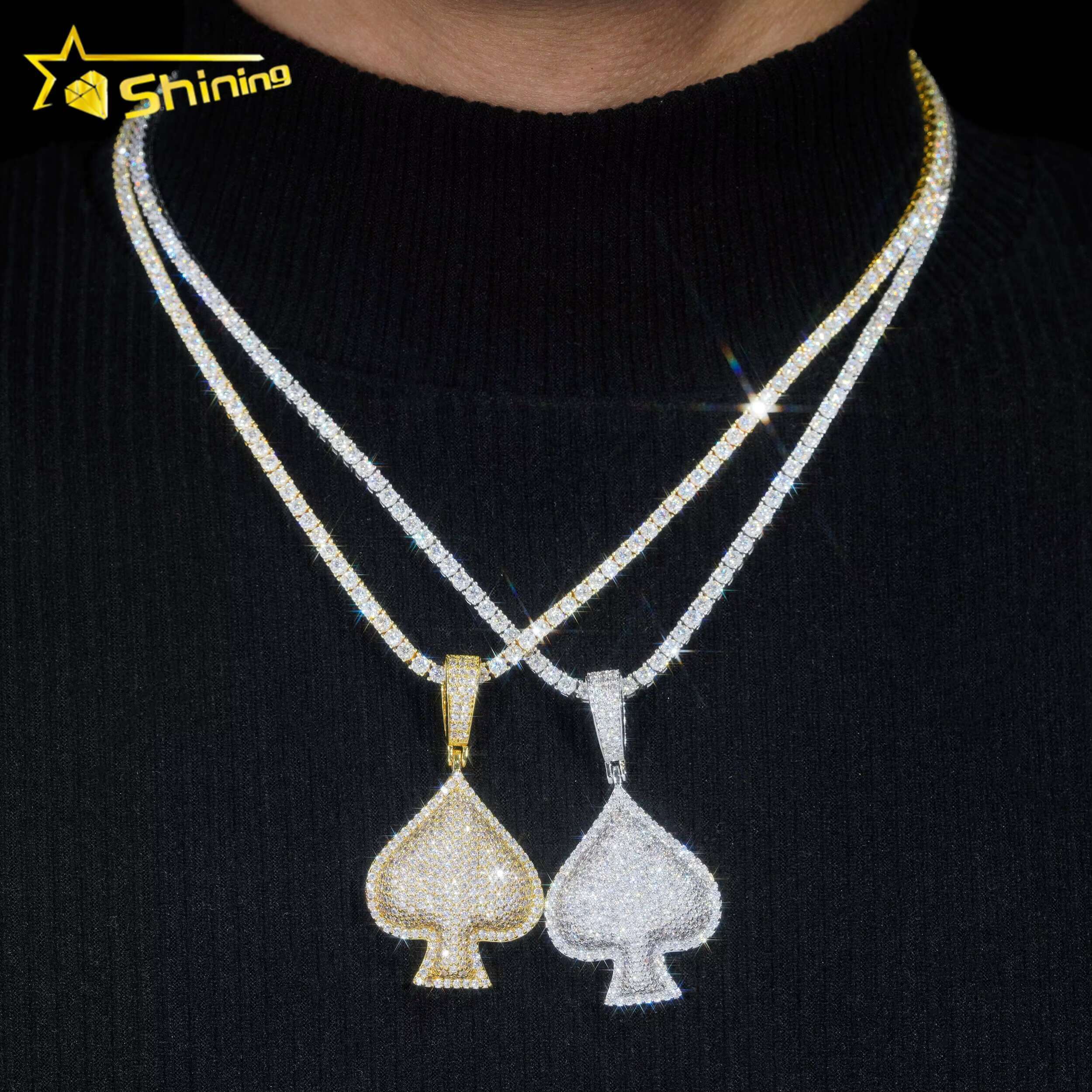 China Jewelry Factory Ace Poker Iced Out Rapper Jewelry Necklace Vvs Moissanite Diamond Hip Hop Pendant