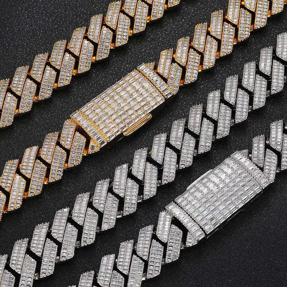 20MM Heavy Cuban Chain Hip Hop Two Rows Iced Out Jewelry Copper With Rectangle Zircon Cuban Link Chain For Men