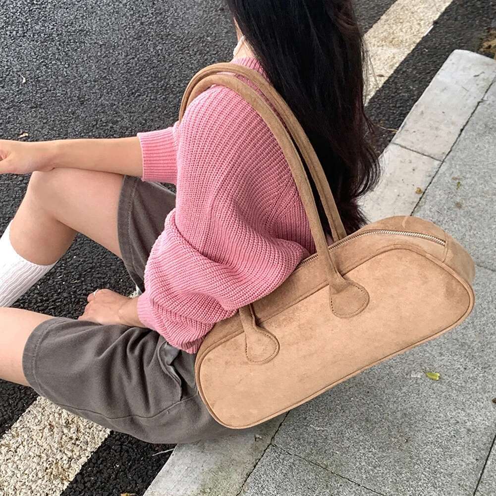 Quality Matte Nubuck Suede Boston Tote Large Winter Office Commuter Shoulder Shopping Bag For Women Handbag