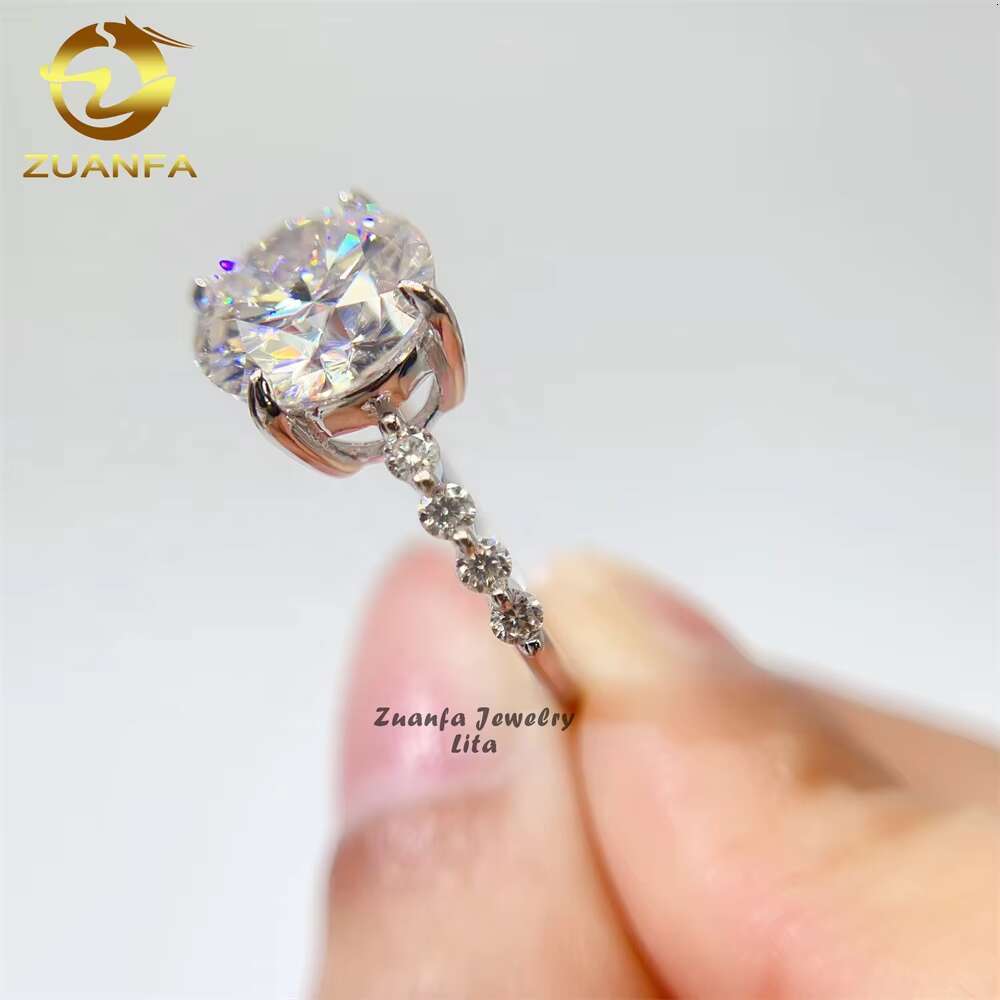 Zuanfa Jewelry Wholesale Price Fine Jewelry 18k Real Gold Engagement 5ct Round Cut Moissanite Ring