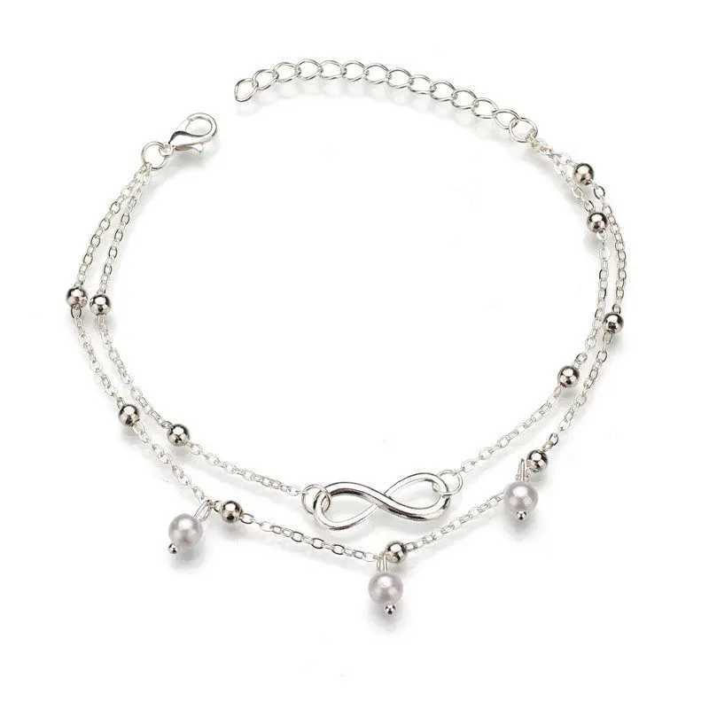 2PCS Fashion Woman Anklets Retro Pearl Anklet Bracelet Set Bohemia Foot Beach Anklets For Women Barefoot Chain Trendy Jewelry Z250408