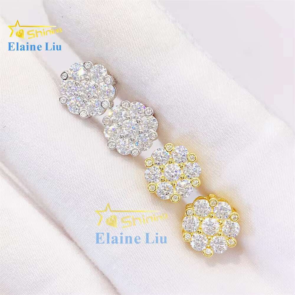 High Quality 925 Sterling Silver Bling Fashion Diamond Hip Hop Iced Out White Vvs Moissanite Flower Stud Earrings