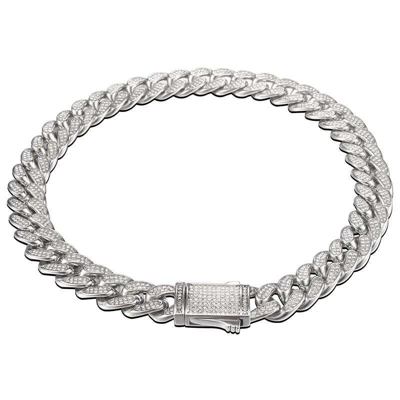 16mm wide Stainless Steel Bling Iced Out Round Cuban Miami Link Chain Necklaces for Men Hip Hop Rapper Jewelry Never Fade