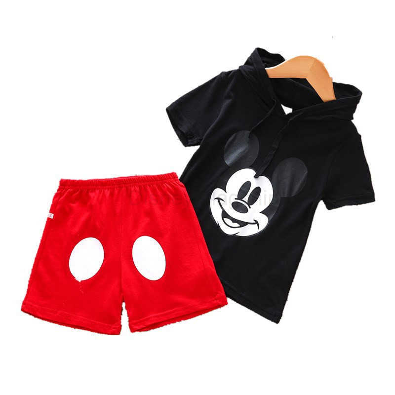 Disney Summer style new boy and girl Mickey Mouse hooded short sleeved shorts skirt set two-piece kindergarten uniformXJ250409