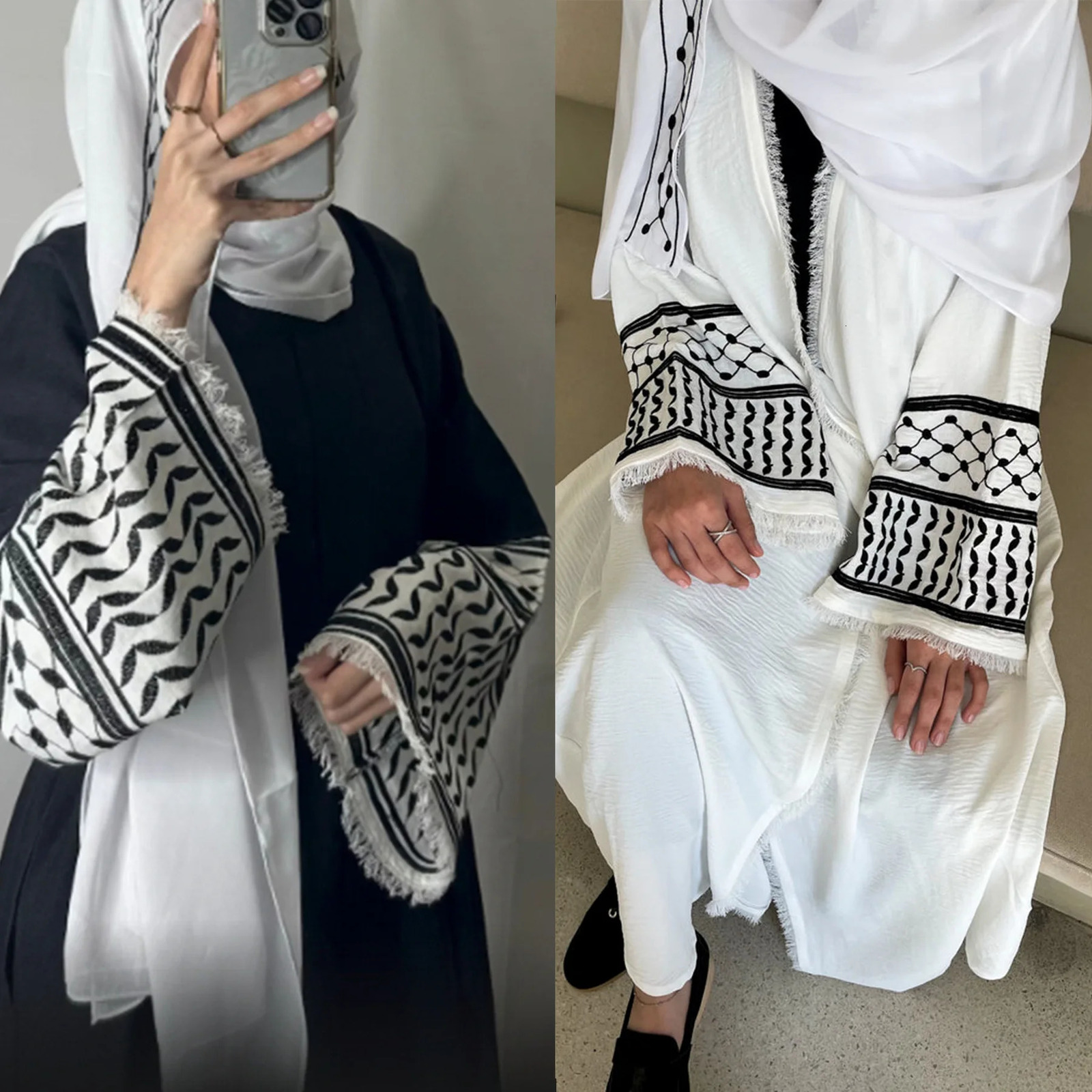 pleated soft crepe ed Muslim Kefiyyeh Abaya Ramadan tassel Dubai womens dress humble Islamic clothing 250409
