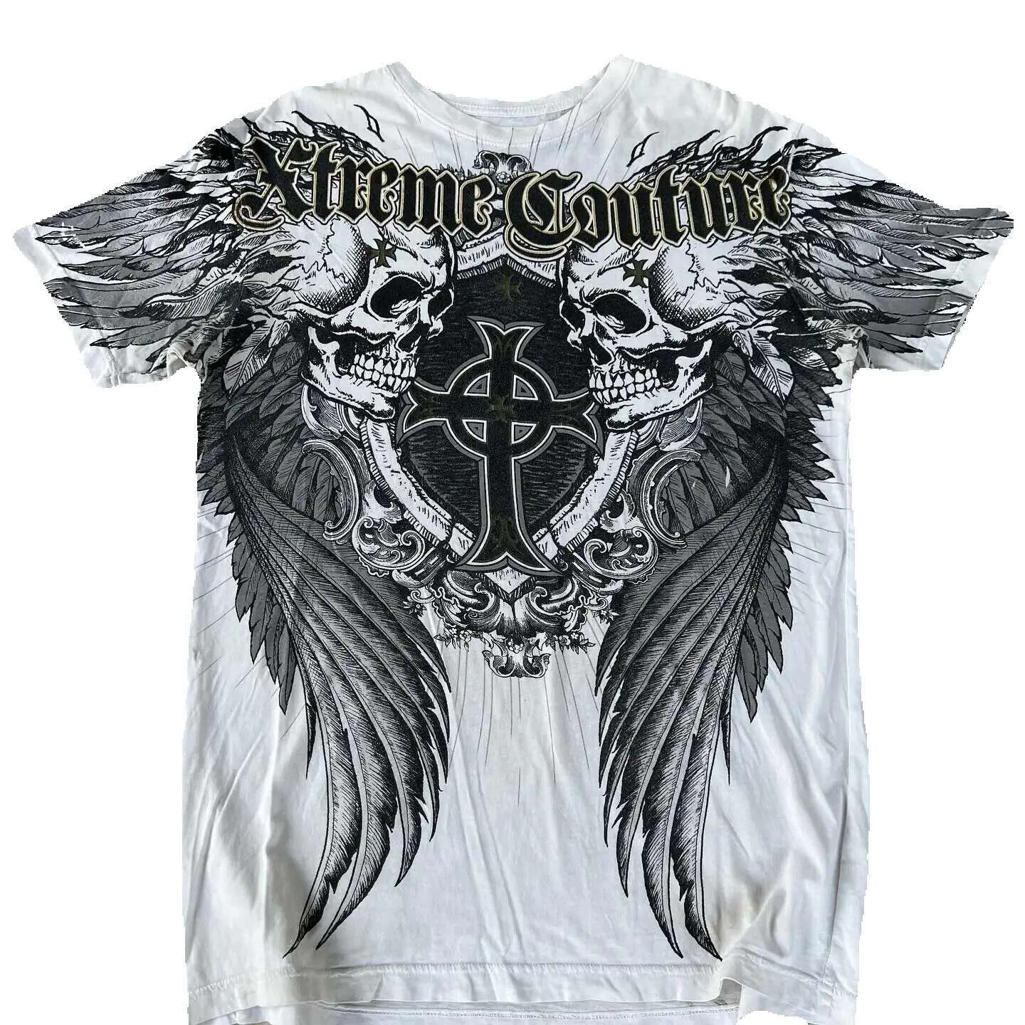 Xtreme Y2K New American Street Retro Gothic Skull Print Short Sleeve Men's Hip Hop Haruku Punk Oversized Cotton Blanket T-shirt