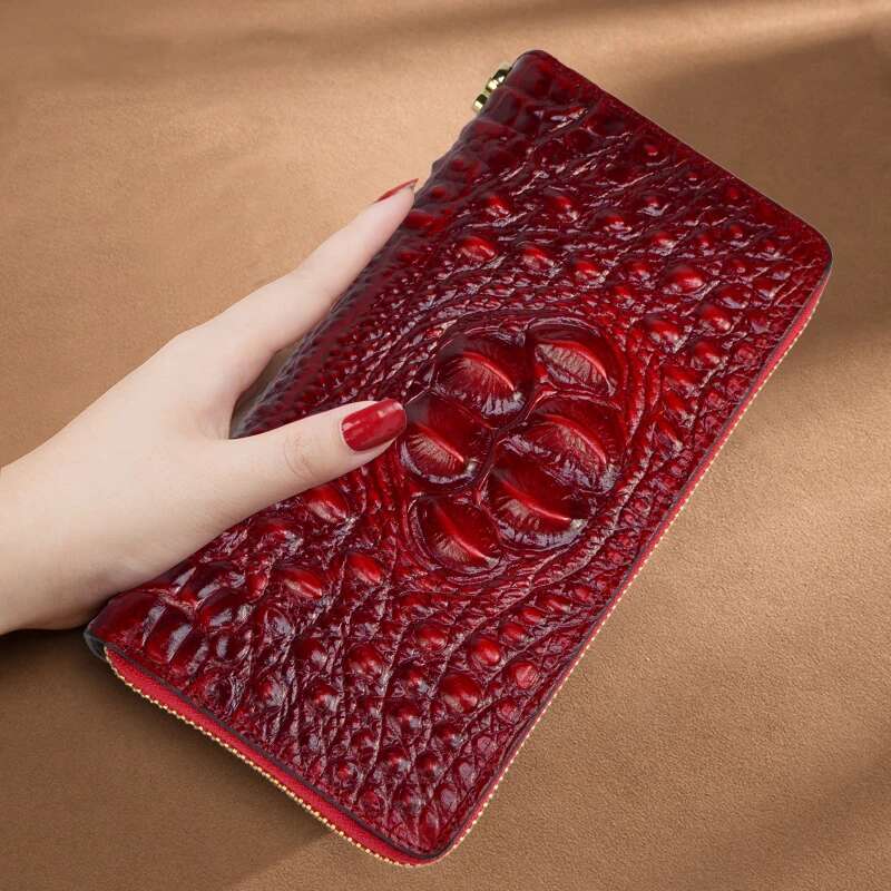 Crocodile Pattern Genuine Leather Woman Wallet Large Real Cow Leatther Purse Alligator Ladies Clutch Bag