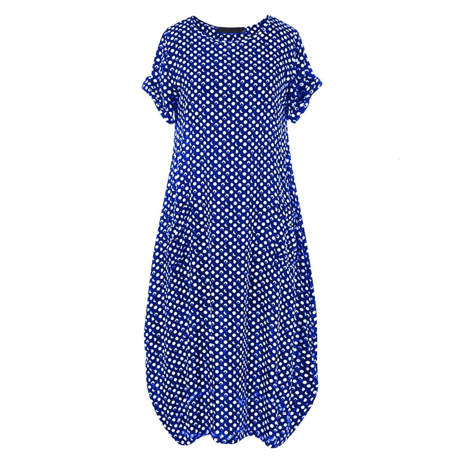 Dongdumaoyi Summer Maxi Dress Women S Vintage Dot Printed Loose Sundress Casual Short Sleeve Beach Party Boho Long Dresses Robe Vestidos