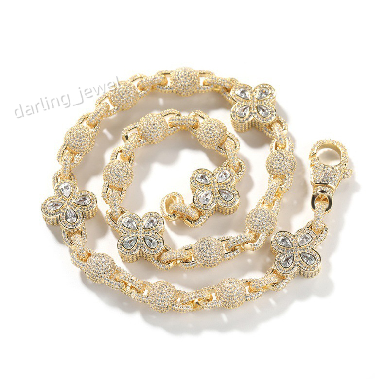 Personality European and American Fashion New Four Leaf Clover Round Ball Bead Necklace Mens Fine Jewelry Body Chain