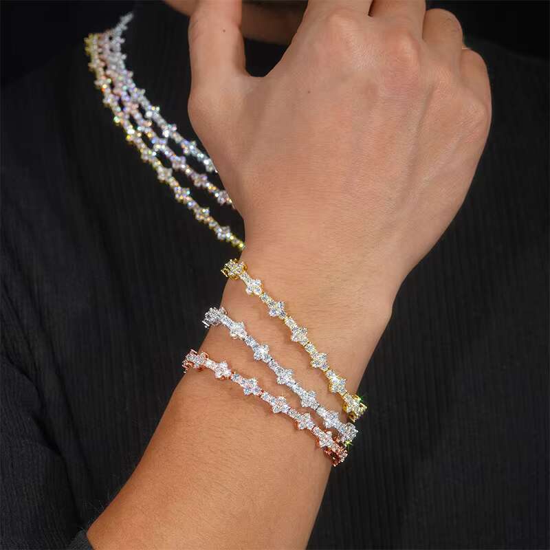 New Arrival 925 Sterling Silver Iced Hip Hop Jewelry VVS Moissanite Diamond Cross Tennis Chain Bracelet for Men and Women