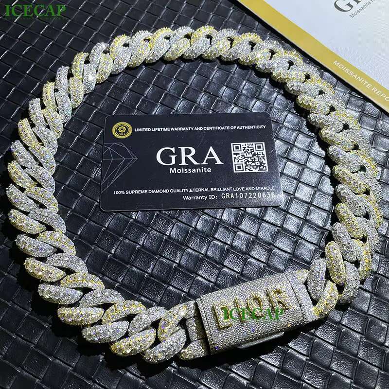 New Style Two Tone Fashion Jewelry Iced Out Necklaces 925 Sterling Silver Hip Hop D VVS Moissanite Cuban Link Chain for Men