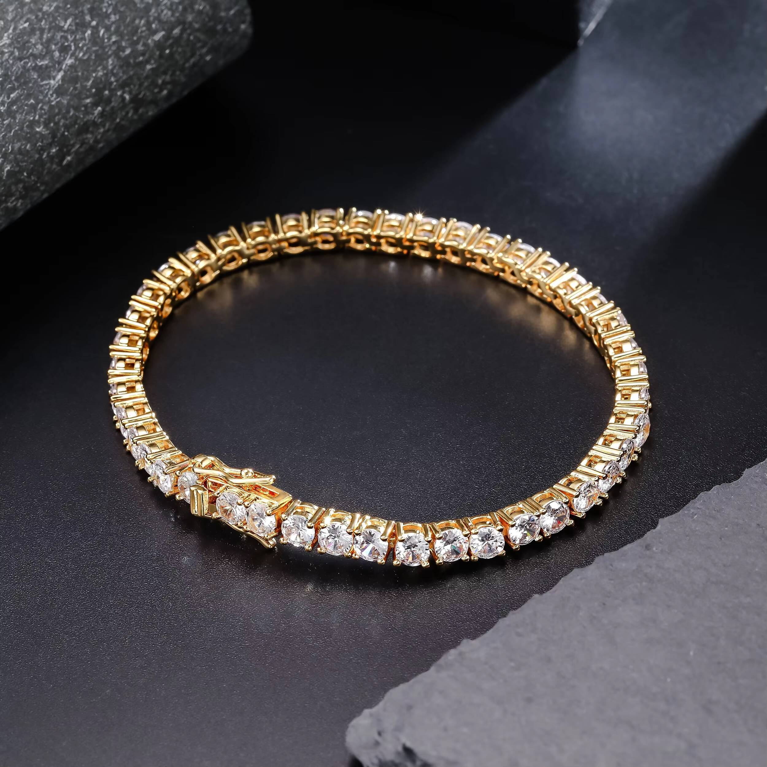 USA Stock Classic Tennis 4MM Round CZ Cubic Zirconia Cut Diamond 18K White Gold Plated Charm Tennis Bracelets for Women Men