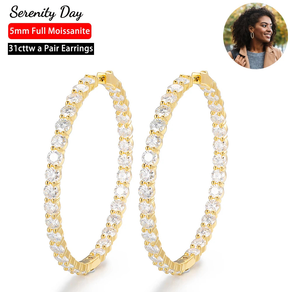 Serenity 31cttw 5mm D Color Hoop Earrings For Women Wedding Bridal S925 Silver Earrings Anniversary Gift Fine Jewelry 250403