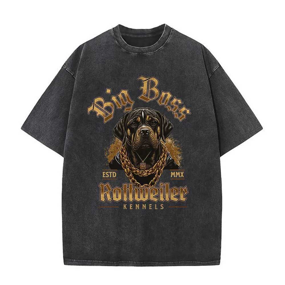 Mens washable T-shirt oversized streetwear hip-hop dog graphic T-shirt vintage Distressed cotton short sleeved T-shirtXJ250409