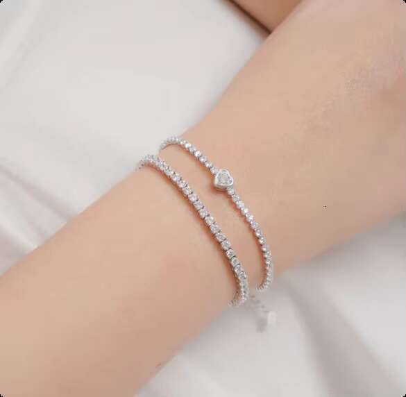 Loveher Unisex High-End Tennis Bracelet Shiny Silver Plated CZ Stone Iced Moissanite Diamond Fashion Chain Link Bracelet Brass