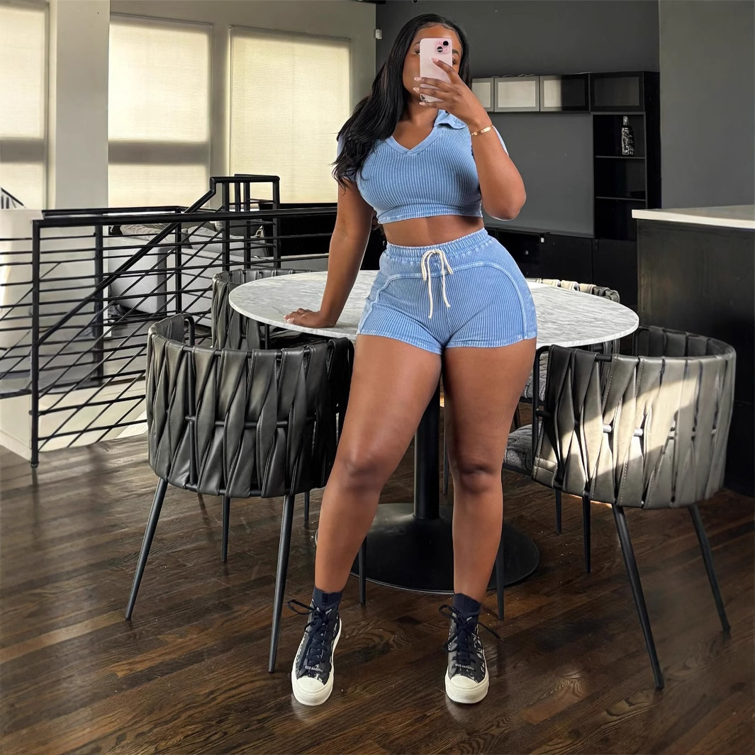 2025S Designer Women S Set Summer New Women S Casual Solid Color Open Umbilical Top Sexy Hip Lifting Shorts Two Piece Set For Women