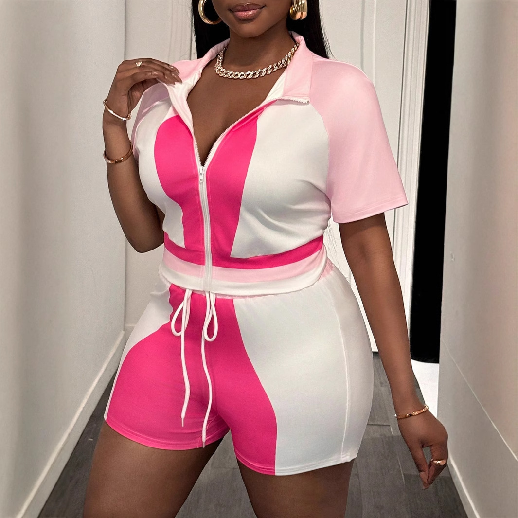 2025S Designer Women S Set Summer Three Color Printed Zipper Top Waist Strap Shorts Women S Set