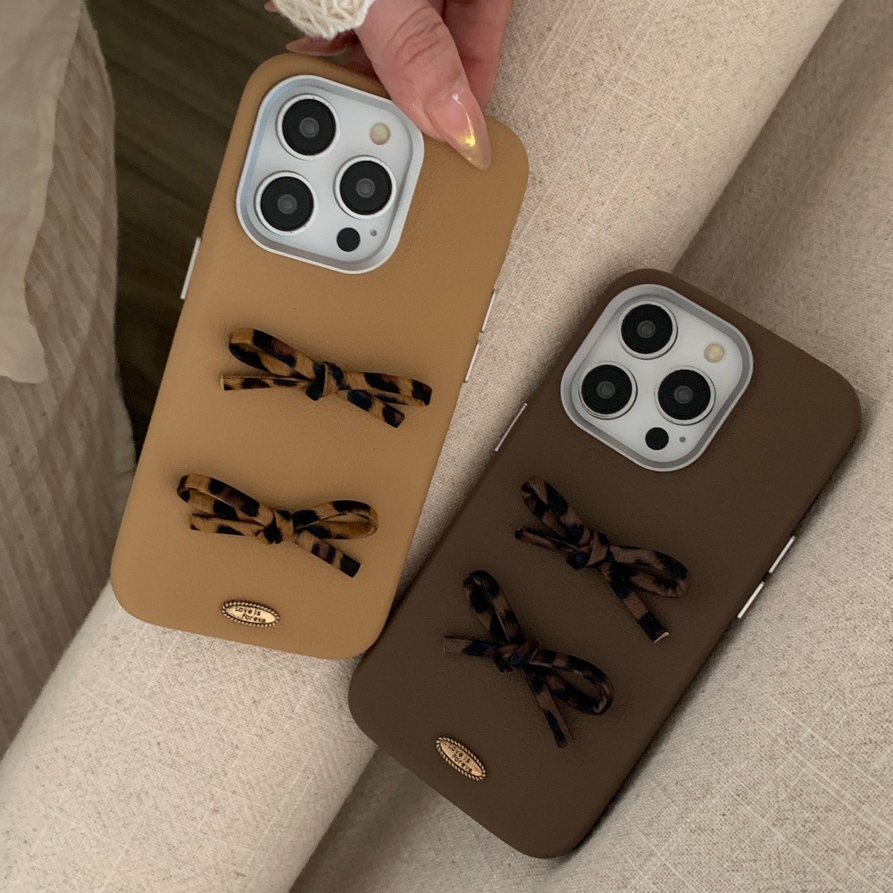 Bow Leopard Print Phone Case Suitable for iPhone 17 Pro Solid Color Cartoon iPhone 16/15Pro Shockproof 14